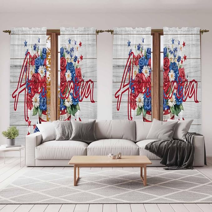 Independence Day Window Curtains 72 Inch Long 2 Panel Set, Rod Pocket Long - Image 7