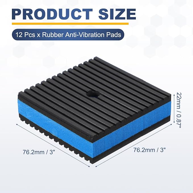HARFINGTON 12Pcs Rubber Anti-Vibration Pads 3" x 3" x 7/8" Heavy Duty EVA - Image 2