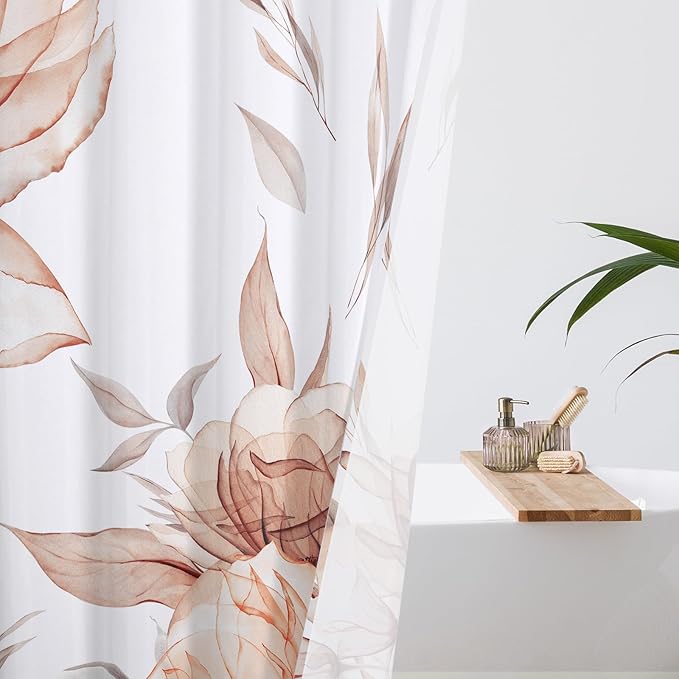 Small Stall Boho Watercolor Floral Shower Curtain 36 x 72, Orange and Grey Ink Painting Style Flower Shower Curtains for Chic Elegant Bathroom, Artistic Narrow Half Size Shower Curtain