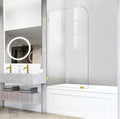 Bathtub Shower Door, 30" W X 58" H Fixed Tub Glass Panel with Clamps, 1/4"(6mm) Clear Tempered Frameless Shower Glass Door, Tub Shower Doors in Brushed Gold