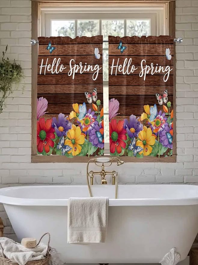 Spring Flowers Kitchen Curtains 54 Inches Length, Watercolor Farmhouse Colorful - Image 7