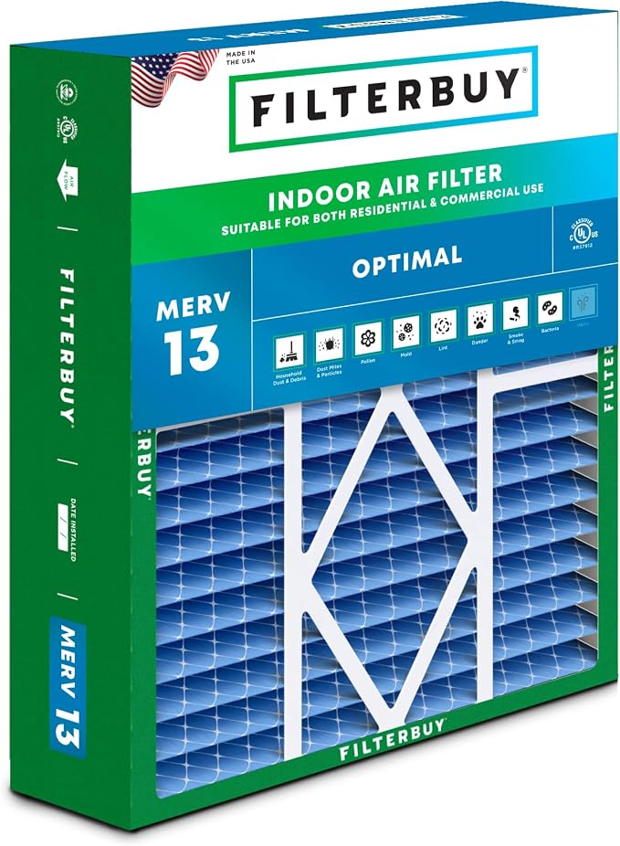 Filterbuy 19x20x5 Air Filter MERV 13 Optimal Smoke & Allergy Defense, Pleated by Filterbuy