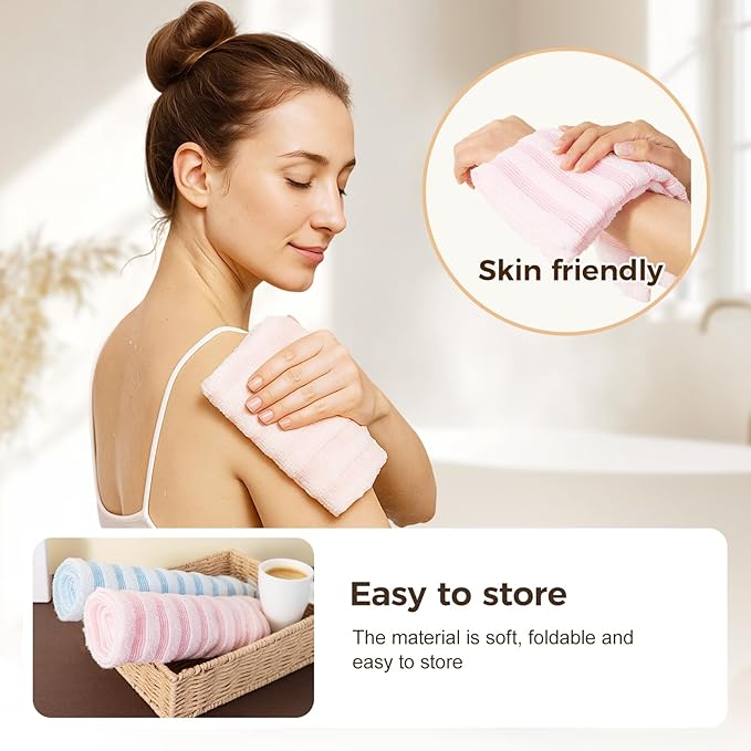 Exfoliating Shower Towel, 2026 Upgraded Exfoliating Washcloth, Body Back Scrubber for Shower, Long Scrub Towel for Women Men Full Body Exfoliator (Black)