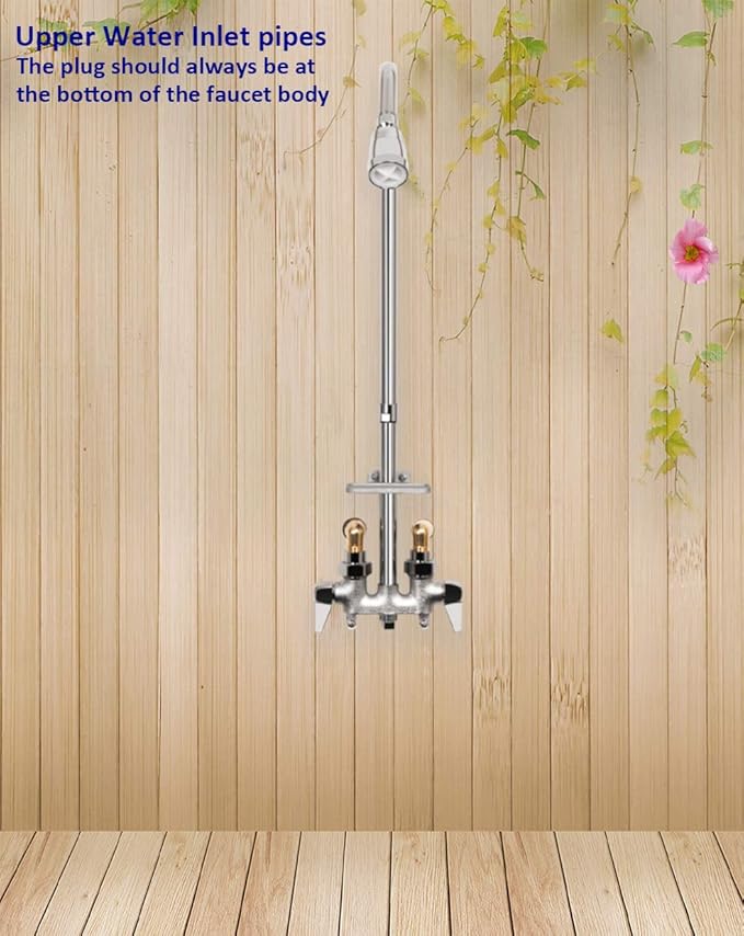 Artiwell Outdoor Shower Fixture System,with Rustproof Riser and Riser Extension, Double Handle Utility Shower Faucet with Showerhead and Soap Dish, Polished Chrome