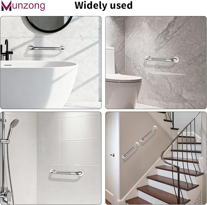12 Inch Anti Slip Grab Bars for Wall,Munzong Stainless Steel Bathroom Grab Bars for Bathtubs and Showers,Brushed Nickel Knurled Handicap Balance Bar,Safety Hand Rail Support Elderly Senior Bath Handle