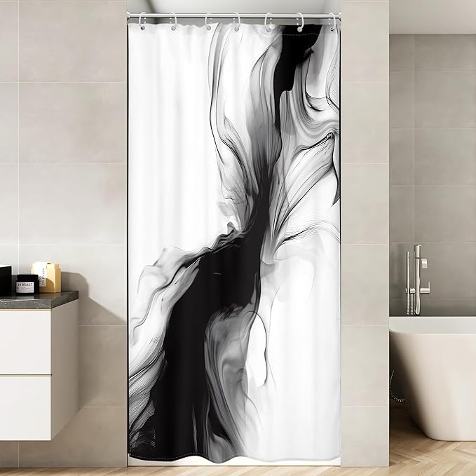 Cinbloo Small Stall Narrow RV Shower Curtain 36Wx72H Black and White Marble Abstract Modern Ombre Grey Grey Bathroom Curtain Set Minimalist Chic Simple Cool Neutral Bath Bathroom Accessories Decor