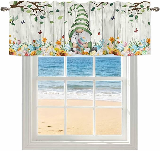 Easter Gnomes Curtain Valances for Windows, Kitchen Valance Window Treatment by Unknown