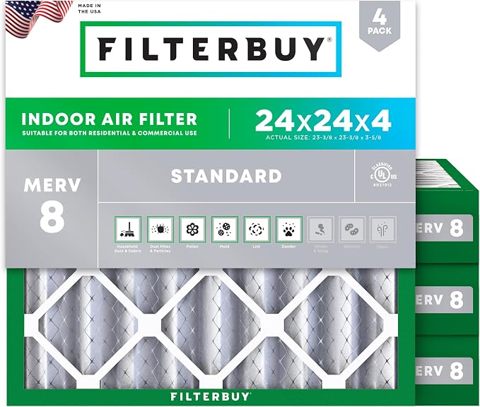 Filterbuy 24x24x4 Air Filter MERV 8 Essential Dust & Allergy Defense, by Filterbuy