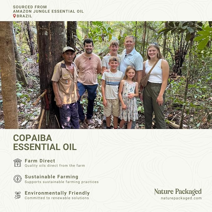 Copaiba Essential Oil - Direct from Amazon Jungle Essential Oils Brazil - Steam Distilled - Aceite de Copaiba for Aromatherapy, Massage, Diffuser, DIY Candle and Soap Making - 8oz