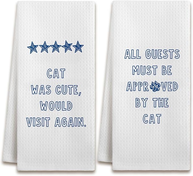 Funny Cat Kitchen Dish Towels, Cat Lover Mom Lady Gifts, Guest Bathroom Decor, Pet Lover Gifts Hand Tea Towels for Bathroom Kitchen, 16x24 Inches Set of 2
