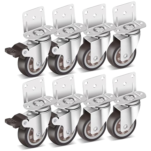 Nefish 2 Inch Side Mount Casters 8 Pack, L-Shaped TPR Rubber Caster Set of 8 by Nefish