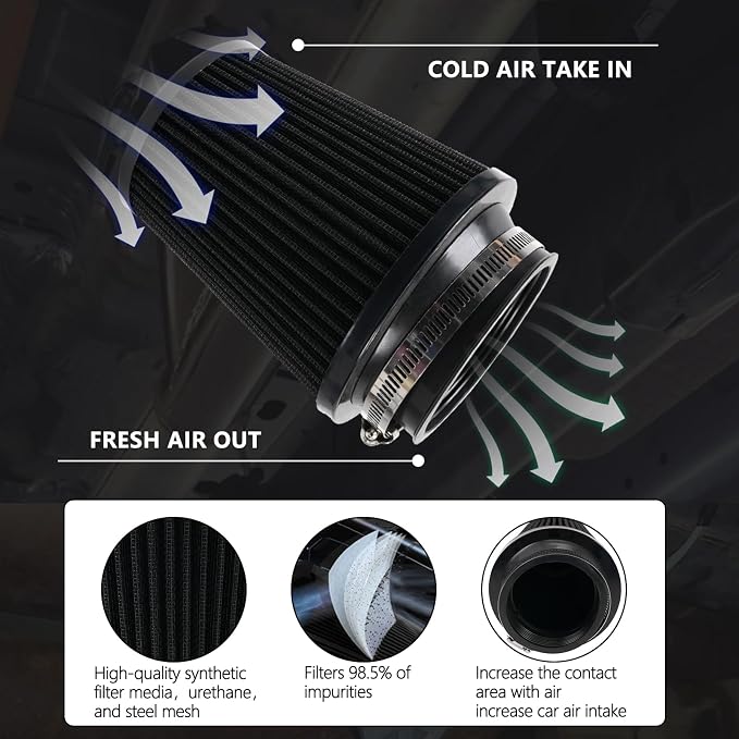 Clamp-On Cold Air Intake Filter, High Performance, Washable Filter, Replacement - Image 5