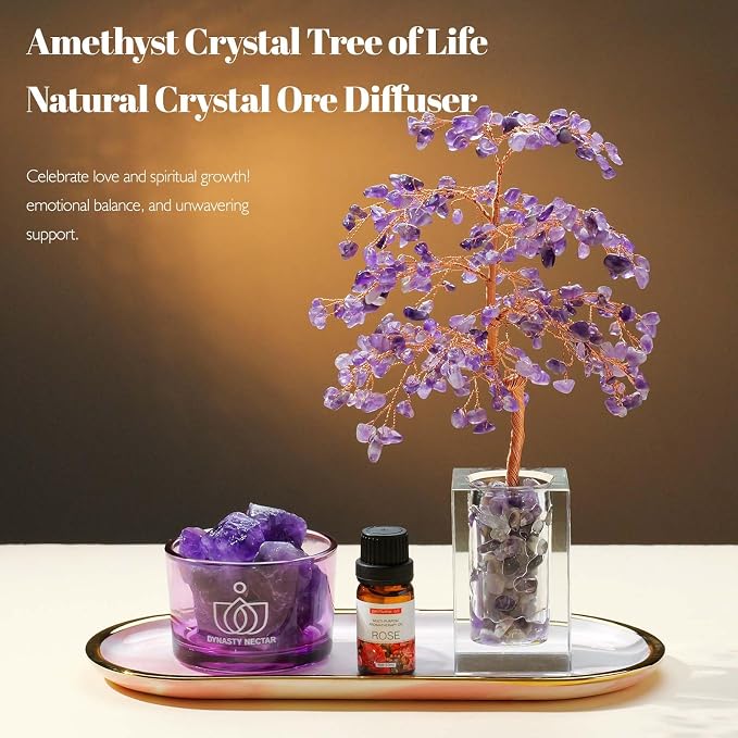 Runyangshi Amethyst Crystal Tree of Life & Natural Crystal Ore Diffuser Set - Image 3