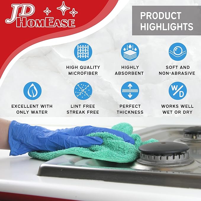 Microfiber Cleaning Cloths,24 Pack, 16"x16", All-Purpose, Softer, Highly Absorbent, Lint-Free, Reusable, Washable Pro Towels, Blue, for House, Kitchen, Bathroom, Car, Office
