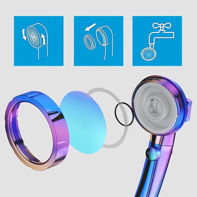 KAIYING High Pressure Handheld Shower Head with ON/OFF Switch, 3 Spray Modes, Adjustable Angle Bracket, Radiant Rainbow