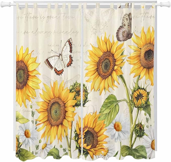Farm Sunflowers Living Room Curtains 84 Inch Length, Window Curtains Tab Top by Unknown