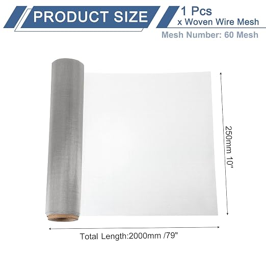 uxcell 60 Mesh 79" x 10" Woven Wire Mesh, 304 Stainless Steel Air Vent Filter - Image 2
