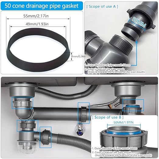 6PCS Sealing Ring for Kitchen Sink Filter, conical Rubber Gasket for Drain Pipe - Image 2