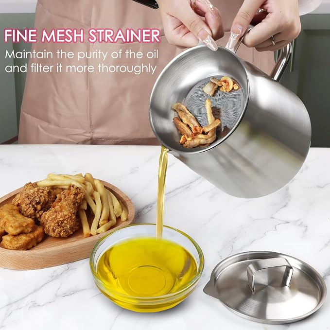 68oz 304 Stainless Steel Oil Filter Pot, Heavy Duty Bacon Grease Container & - Image 4