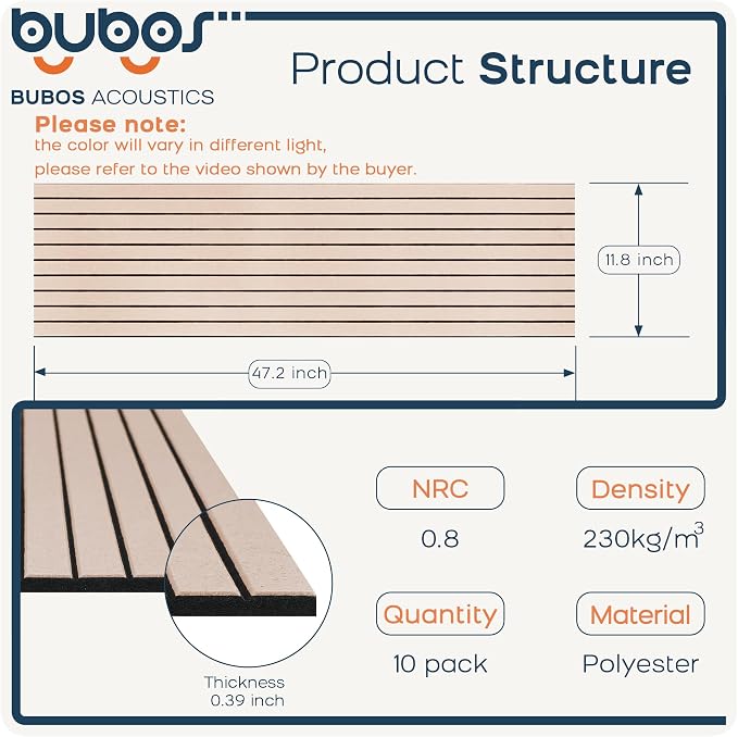 BUBOS 10 Pack Large Acoustic Panels, Decorative Self-Adhesive Acoustical Wall - Image 2