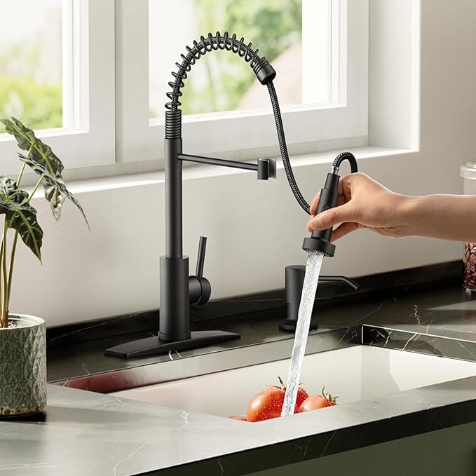 Smart Touch On Kitchen Faucet, 3 Modes Pull Down Sprayer, Sensor Activated, Ceramic Disc Valve, 360-Degree Rotation, 1 or 3 Hole Deck Plate. 10-Year Warranty. (KW-62R, Black)