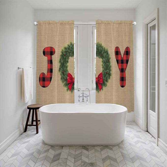 Red Green Christmas Window Curtains 72 Inch Long 2 Panel Set, Rod Pocket Long - Image 5