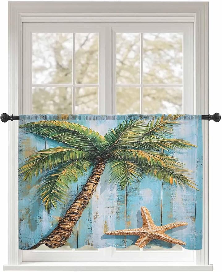 Sheer Curtains 54 Inch Length, Coastal Beach Tree Semi Sheer Curtains Light by Unknown