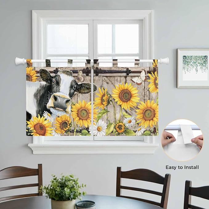 Retro Farmhouse Flower Kitchen Curtains 24 Inch Length, Small Window Curtains - Image 4