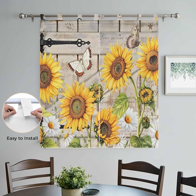 Farm Flowers Bathroom Curtains 63 Inch Length, Window Curtains Tab Top - Image 4