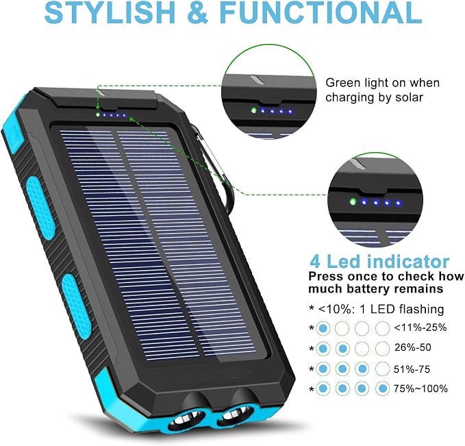 YELOMIN Solar Charger, 20000mAh Portable Type-C Solar Power Bank - Image 7