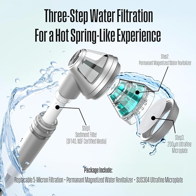 POSEION BT100 DG Filtered Shower Head – Handheld, High Pressure, Magnetized Sediment Filter, Ultrafine Water Stream, Spa-Like Comfort, Durable Build, Made in Korea