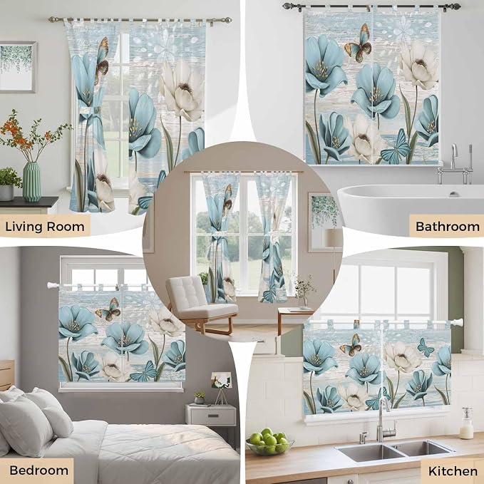 Spring Floral Bathroom Curtains 63 Inch Length, Window Curtains Tab Top - Image 7
