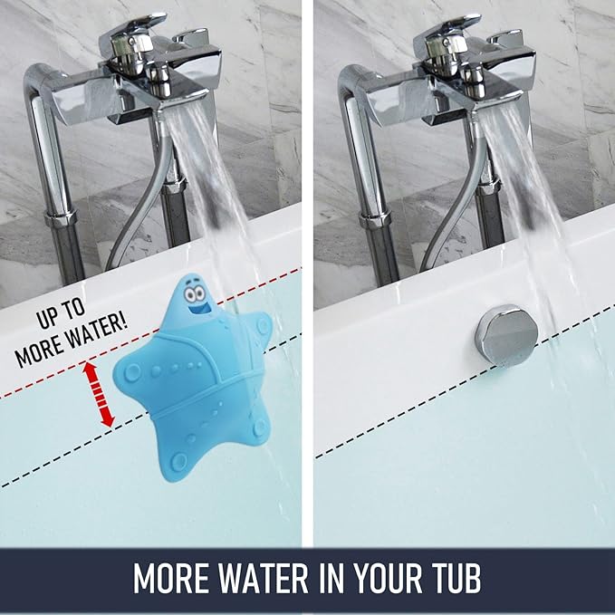 Bathtub Overflow Drain Cover, Bath Accessories, Soak Bath Overflow Drain Cover, Silicone Bath Tub Drain Plug with 5 Suction Cups, Adds Inches of Water for Deeper Bath, Tub Overflow Drain Stopper(Blue)
