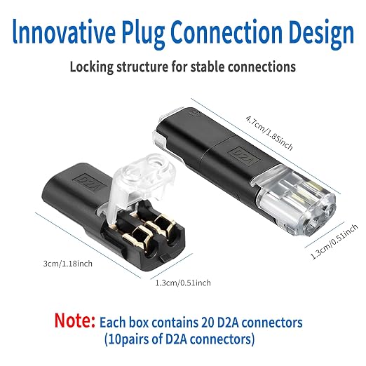 Double Wire Plug in Connector, 20 Pack, 16-18 AWG, 2-Pin Lock Strip Connector - Image 4