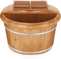Geelin 10.24 Inch Tall Wooden Foot Bath Bucket with Massage Roller and Lid, Thick Insulated Wooden Foot Basin for Relaxation, Massage Soles, Suitable for Families, Athletes and Elderly