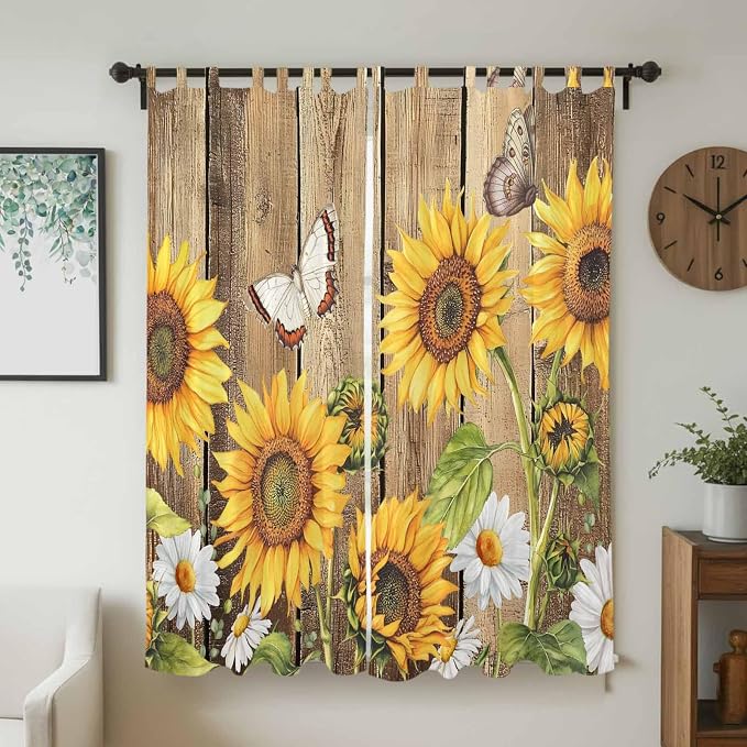 Farmhouse Sunflowers Living Room Curtains 84 Inch Length, Window Curtains Tab - Image 2
