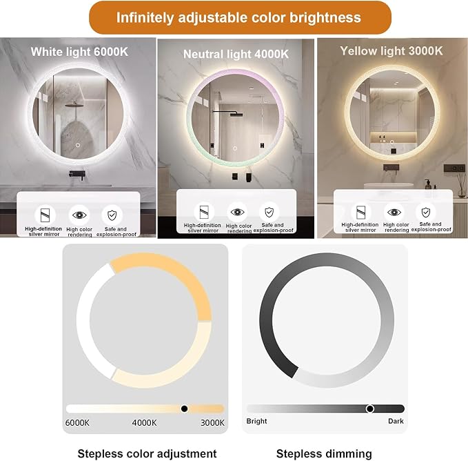 Round LED Bathroom Mirror, Wall Mounted Mirror - Image 2