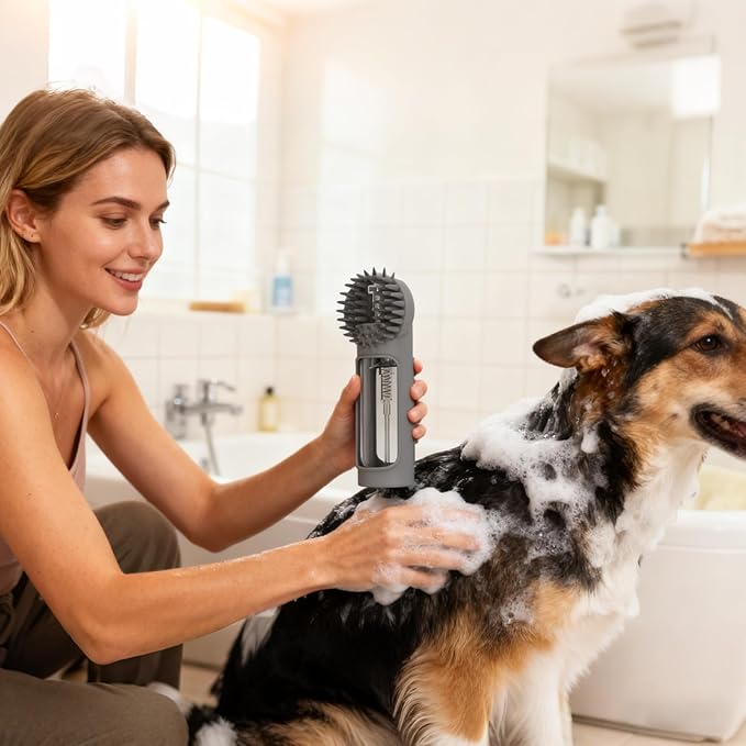 Dog Bath, Silicone Pet Scrubber, Soft Massage Brush, Shampoo Dispenser Tool, Pet Grooming Brushes, Soothing Bath Brush, Non-Slip Shower Brushes for Puppy Dachshund Groomer