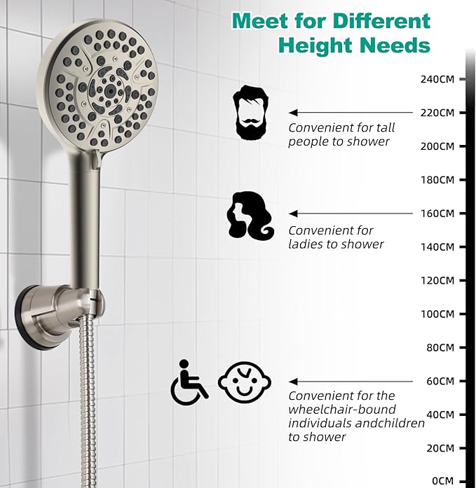 2 Pack Vacuum Suction Cup Shower Head Holder, Removable Shower Head Bracket, Height Adjustable Wall Mount ABS Plastic Suction Holder for Handheld Showerhead, Brushed Nickel