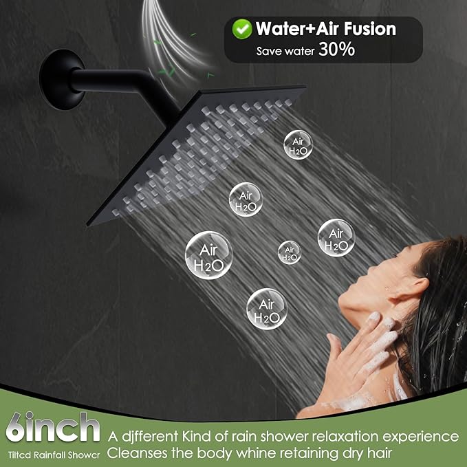 24x32 LED Dual Head Shower System 24"x32" Ceiling Mount Shower Head Thermostatic Shower System Rainfall Shower Set with 6 Inches Shower Head and 6 Body Jets High Pressure Shower Handheld