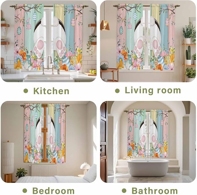 Easter Window Curtains 63 Inch Long 2 Panel Set, Rod Pocket Bedroom Curtains & - Image 8