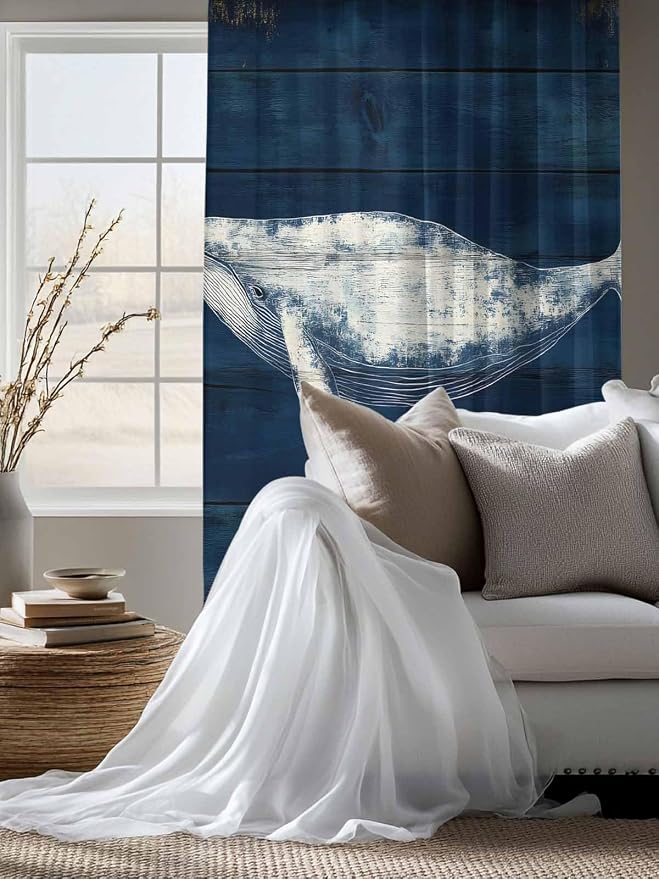 Sheer Curtains 72 Inches Long, Summer Whale Semi Sheer Curtains Light Filtering - Image 4