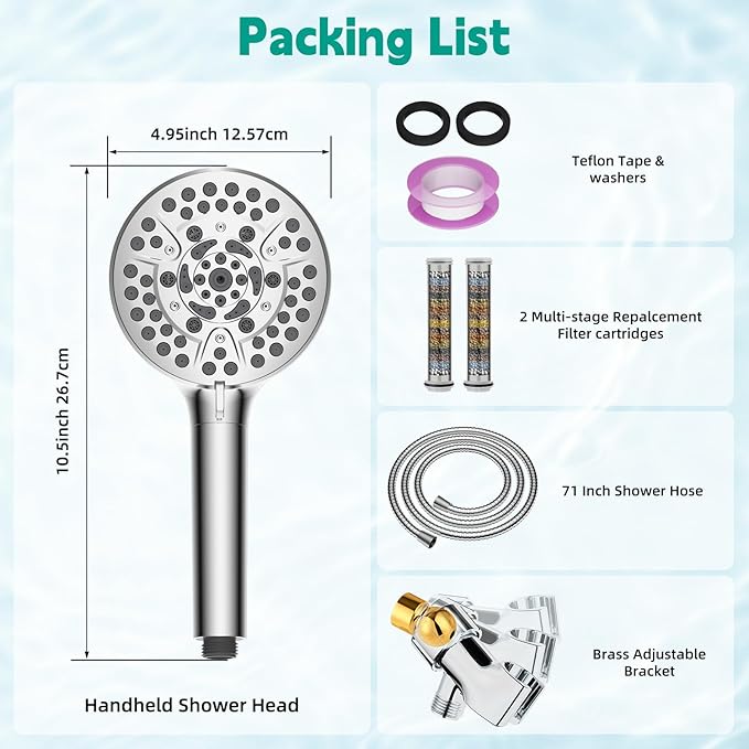 Hibbent Filtered Shower Head with Handheld, High Pressure 10 Spray Showerhead with Filters, Water Softener for Hard Water-Remove Chlorine, Reduces Dry Itchy Skin, Improve Skin& Hair Texture, Chrome