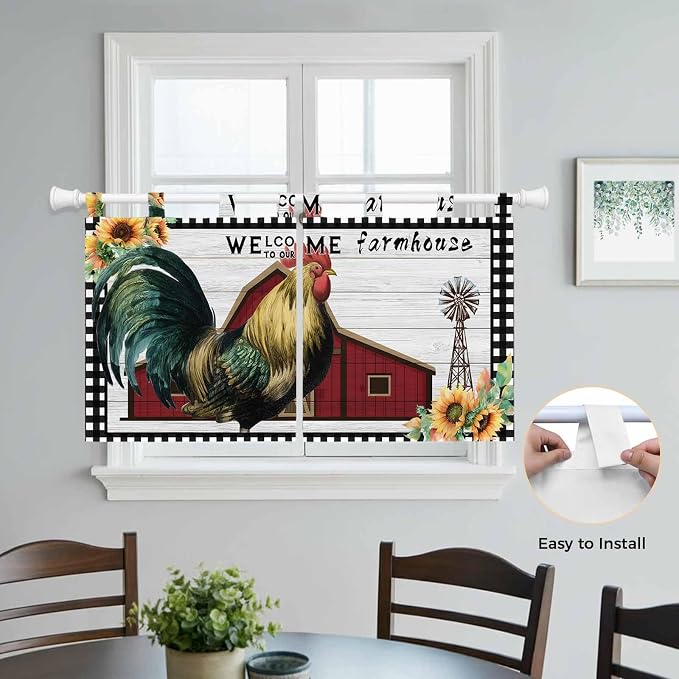 Farmhouse Rooster Kitchen Curtains 36 Inch Length, Small Window Curtains Tab Top - Image 4