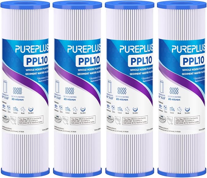 PUREPLUS 20 Micron 10"x2.5" Whole House Pleated Sediment Filter by PUREPLUS