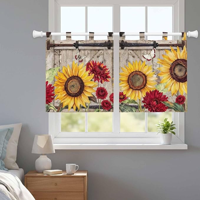Sunflowers Kitchen Curtains 24 Inch Length, Small Window Curtains Tab Top - Image 9