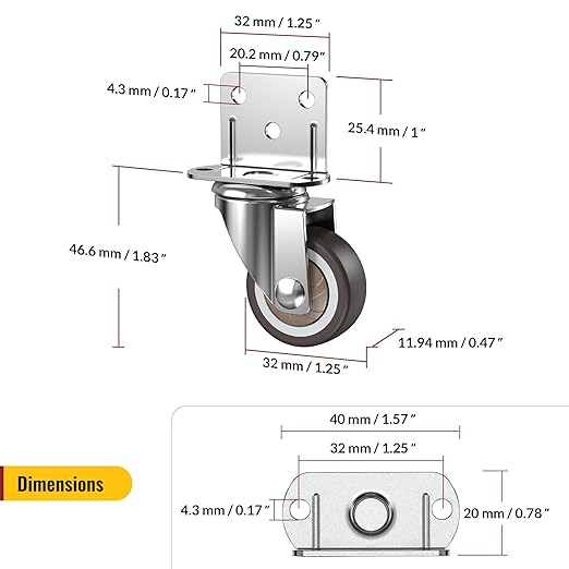 HOLKIE Side Mount Casters Wheels 1.25 Inch - Image 2