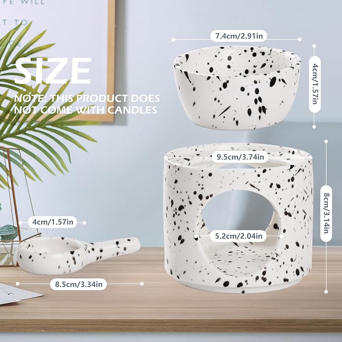 WD&CD Wax Melt Ceramic Oil Burner Black and White, Aroma Diffuser Essential Oil - Image 2