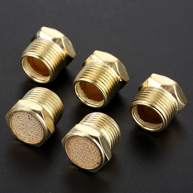 5PCS 3/8" Brass Muffler, Pneumatic Air Vent Silencer, Hex Sintered Filter Male - Image 6