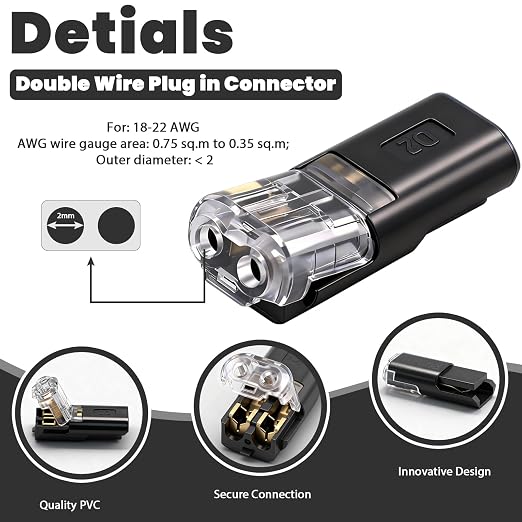 20Pcs Quick Connect Wire Connectors, Low Voltage No Stripping Double Wire Plug - Image 3